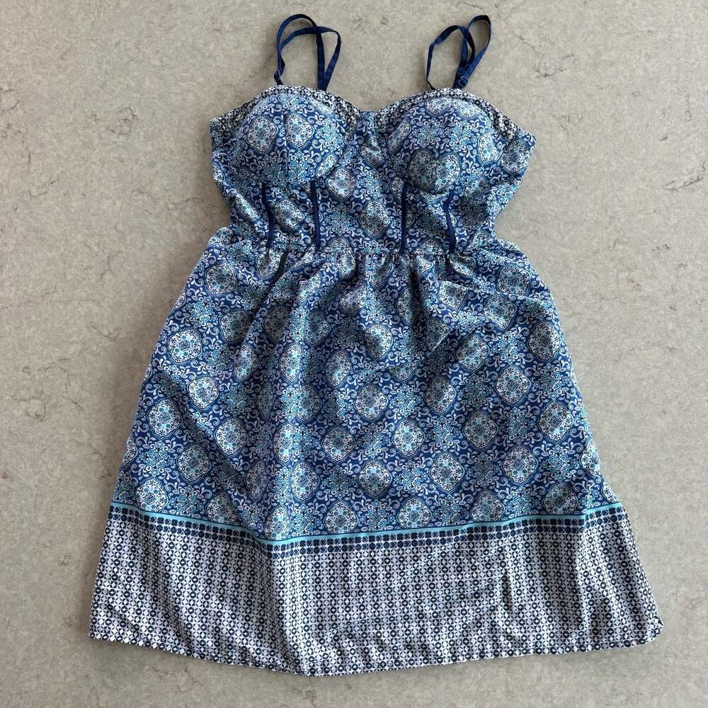 UP by Ultra Pink Women's Blue Paisley Smocked Mini Sundress Size Small